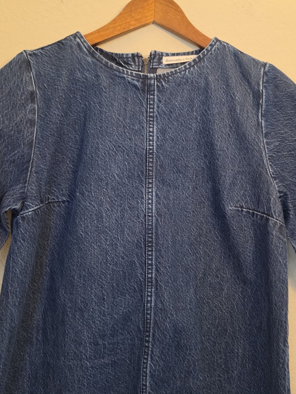Abercrombie & Fitch Denim Shift Dress Womens Medium Dark Wash Classic 90s Retro - Picture 2 of 9